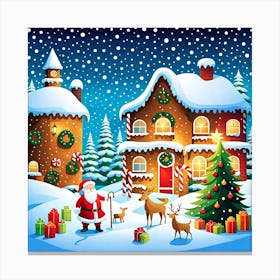 Christmas Village, Rein deer, Christmas Tree art, Christmas Tree, Christmas vector art, Vector Art, Christmas art, Christmas Canvas Print