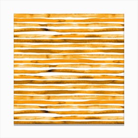 Watercolor Stripes Yellow Square Canvas Print