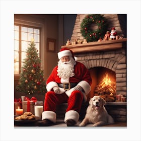 Santa Claus And Dog Canvas Print