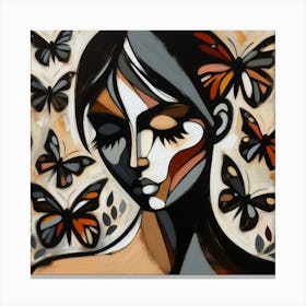 Colourful Female Portrait with Butterfly Abstract 2 Canvas Print