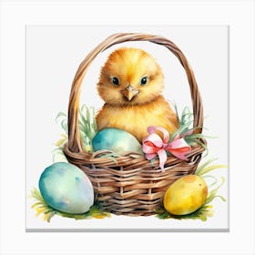 Easter Chick In Basket 3 Canvas Print