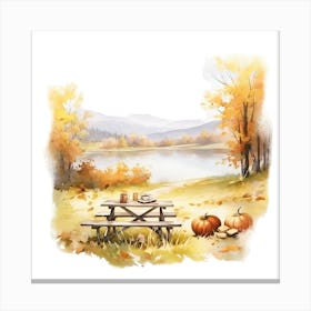 Watercolor Autumn Picnic Table 3 Canvas Print