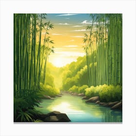 A Stream In A Bamboo Forest At Sun Rise Square Composition 237 Canvas Print