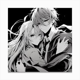 Couple Hugging In Black White Style Canvas Print