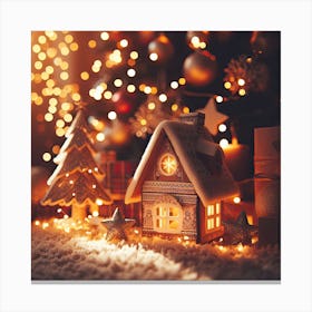Christmas House With Lights Canvas Print