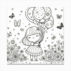 Line Art happy girl 2 Canvas Print