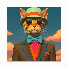 Cat Wearing A Bowtie, Surrealist, Colorful Canvas Print