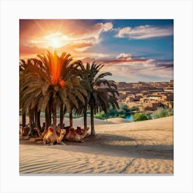 Camels In The Desert Canvas Print