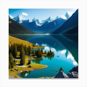 Serenity Peaks: A Majestic Lake Amidst Mountains Canvas Print