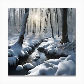 Snow Covered Banks of the Woodland Stream in Winter Canvas Print