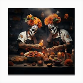 Day Of The Dead Party Cooking 1 Canvas Print