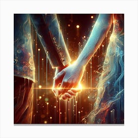Couple Holding Hands In Space Canvas Print