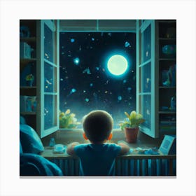 Little Boy Looking Out The Window Canvas Print