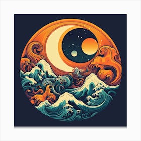 Moon And Waves 4 Canvas Print