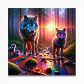 Mystical Forest Wolves Seeking Mushrooms and Crystals 5 Canvas Print
