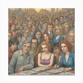 Group Of People Sitting Around A Table Canvas Print