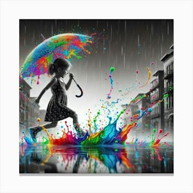 Colorful Girl In The Rain Canvas Print