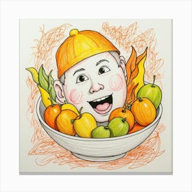 Boy In A Bowl Of Fruit Canvas Print