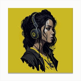 Girl In Headphones Canvas Print