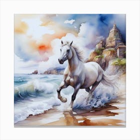 Horse On The Beach Watercolor Painting Canvas Print