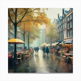 Amsterdam Street In The Rain Canvas Print