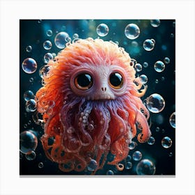 Firefly Photorealistic, Highly Detailed, Color, Cute, Cthulhu, Big Eyes, Soap Bubbles, Floating, Air (10) Canvas Print