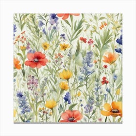 Watercolor Wildflowers In The Meadow Art Print (1) Canvas Print