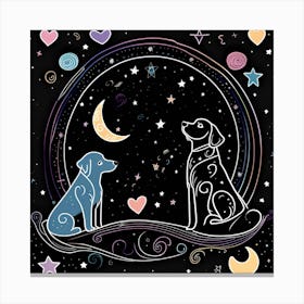 Two Dogs On The Moon whimsical minimalistic Canvas Print