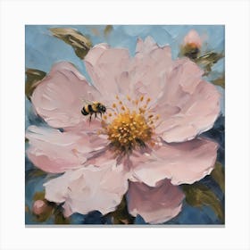 Bee On Pink Rose Canvas Print