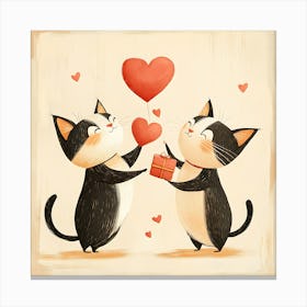 Charming Cartoon Cats Exchange Heart Canvas Print