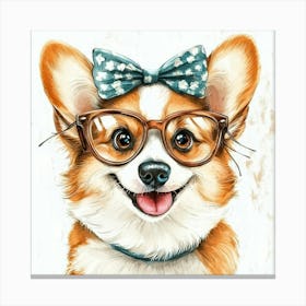 Corgi Dog With Glasses 1 Canvas Print