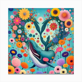 The heart of the blue whale is half composed of spring and autumn flowers 1 Canvas Print