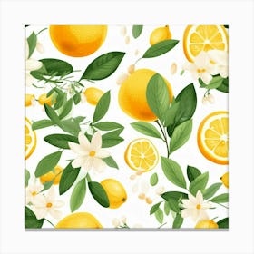 Watercolor Lemon Flower And Green Leaves Canvas Print