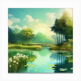 stock photo of pond in the forest Canvas Print