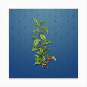 Vintage Cherry Botanical on Bahama Blue Pattern n.1110 Canvas Print