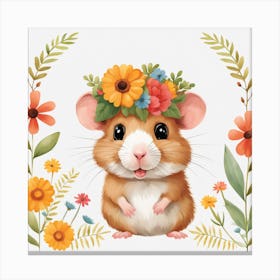 Floral Baby Hamster Nursery Illustration (61) Canvas Print