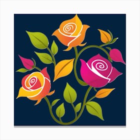 Rose Bushes with Fuchsia and Yellow Flowers Canvas Print