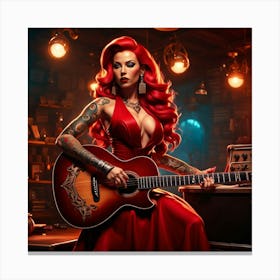 Tattooed Woman Playing Guitar Canvas Print