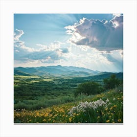 A Panoramic Scene Capturing The Essence Of A Clear Spring Day In Nature Soft Sunlight Filtering Thr Canvas Print