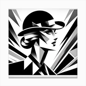 Monochrome Abstract Woman In Hat Canvas Print