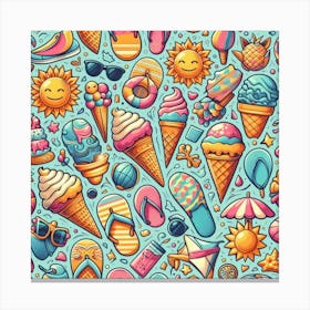 Seamless Pattern With Ice Cream 1 Canvas Print