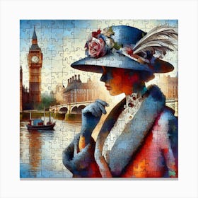 Abstract Puzzle Art English lady in London 7 Canvas Print