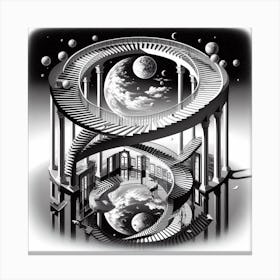 Spiral Staircase Inspired by: M.C. Escher's Architectural Illusions and Impossible Spaces Canvas Print