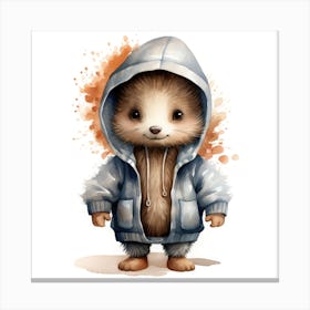 Watercolour Cartoon Porcupine In A Hoodie 6 Canvas Print