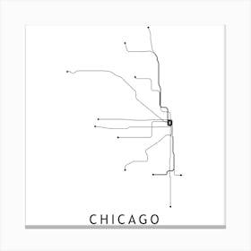 Chicago Subway White Map Square Canvas Print