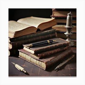 Old Books And Pens Canvas Print