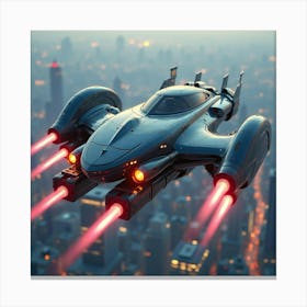 High Tech Flying Car With Jet Engines, Soaring Above A Cyberpunk Skyline 1 Canvas Print