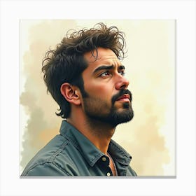 Spanish Man With A Contemplative Look, Watercolor With Subtle Tones 1 Canvas Print