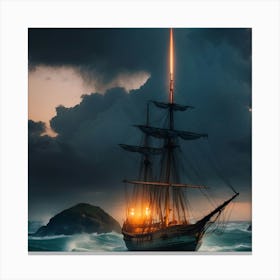 Pirate Ship In Stormy Sea Canvas Print