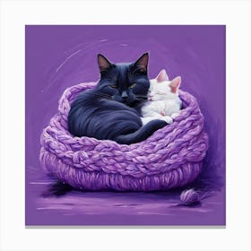 Cat In A Knitted Basket Canvas Print